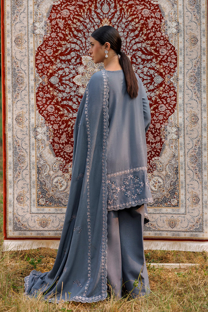 Slate Grace slate blue premium karandi 3-piece with shirt, trouser and shawl, Panache Apparel Winter Garden - image 4 of 9