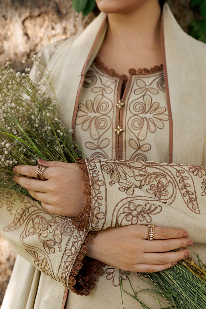 Ivory Willow ivory premium karandi 3-piece with shirt, trouser and shawl, Panache Apparel Winter Garden - image 7 of 9