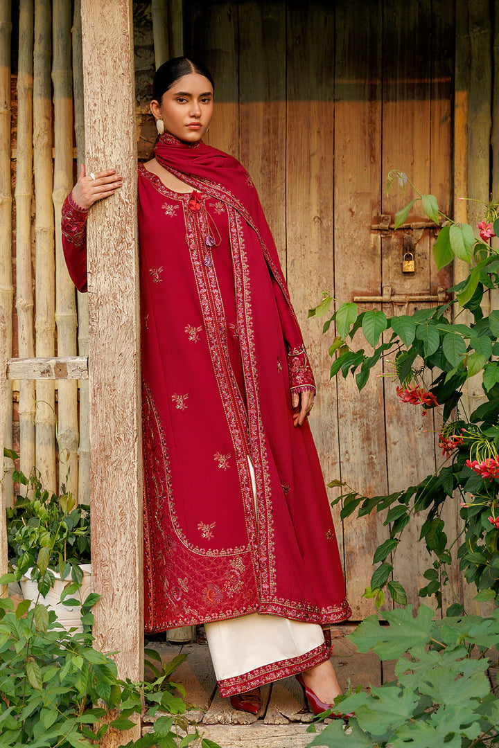 Crimson Grace crimson red premium karandi 3-piece with shirt, trouser and shawl, Panache Apparel Winter Garden - image 7 of 9