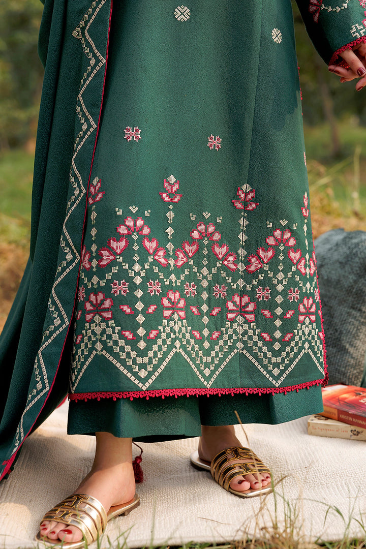Emerald Dawn emerald green premium karandi 3-piece with shirt, trouser and shawl, Panache Apparel Winter Garden - image 9 of 10