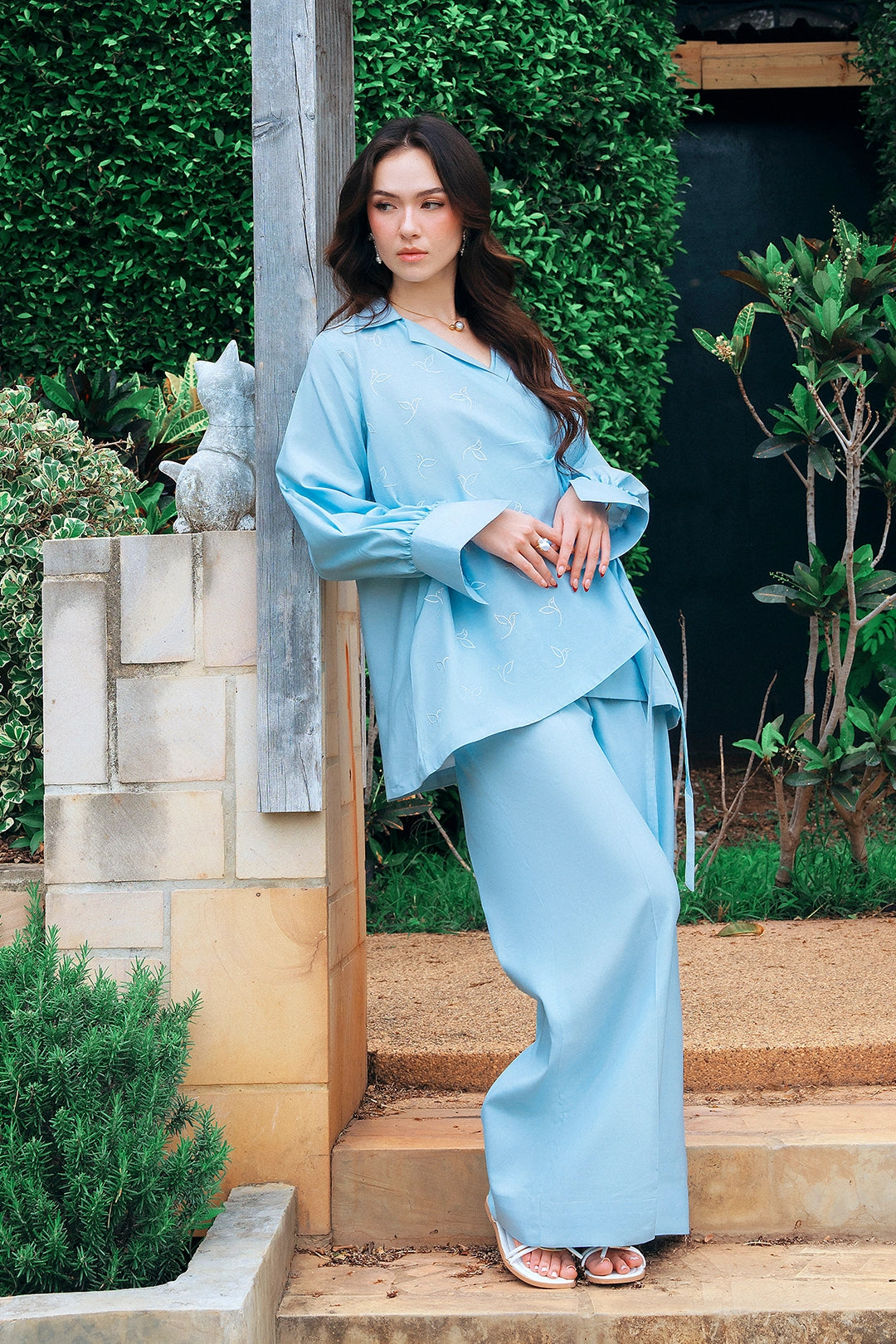 Tunica sky blue rayon silk wrap-style 2-piece co-ord with side tie | Panache West, view 10