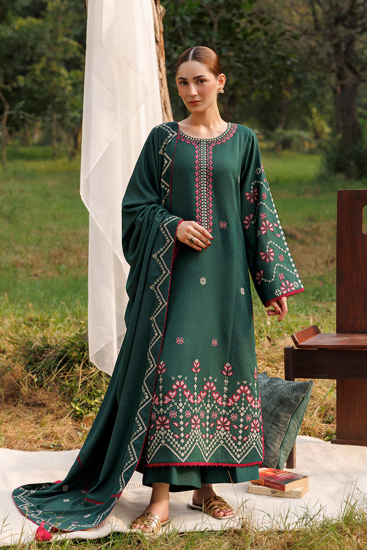 Emerald Dawn emerald green premium karandi 3-piece with shirt, trouser and shawl, Panache Apparel Winter Garden - image 1 of 10