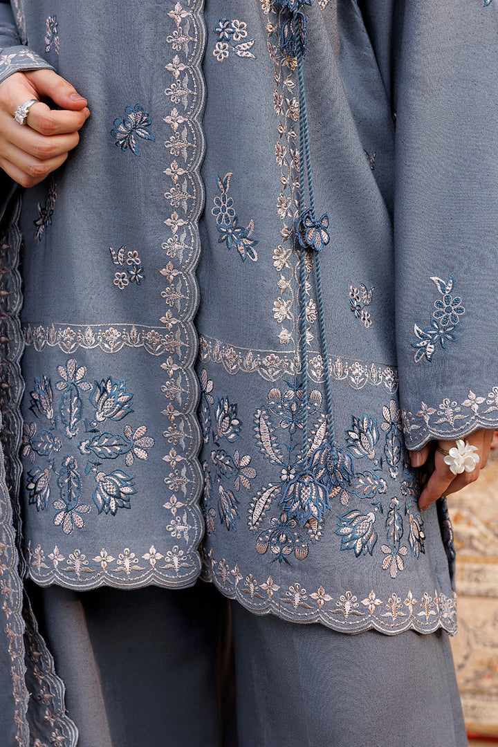 Slate Grace slate blue premium karandi 3-piece with shirt, trouser and shawl, Panache Apparel Winter Garden - image 8 of 9