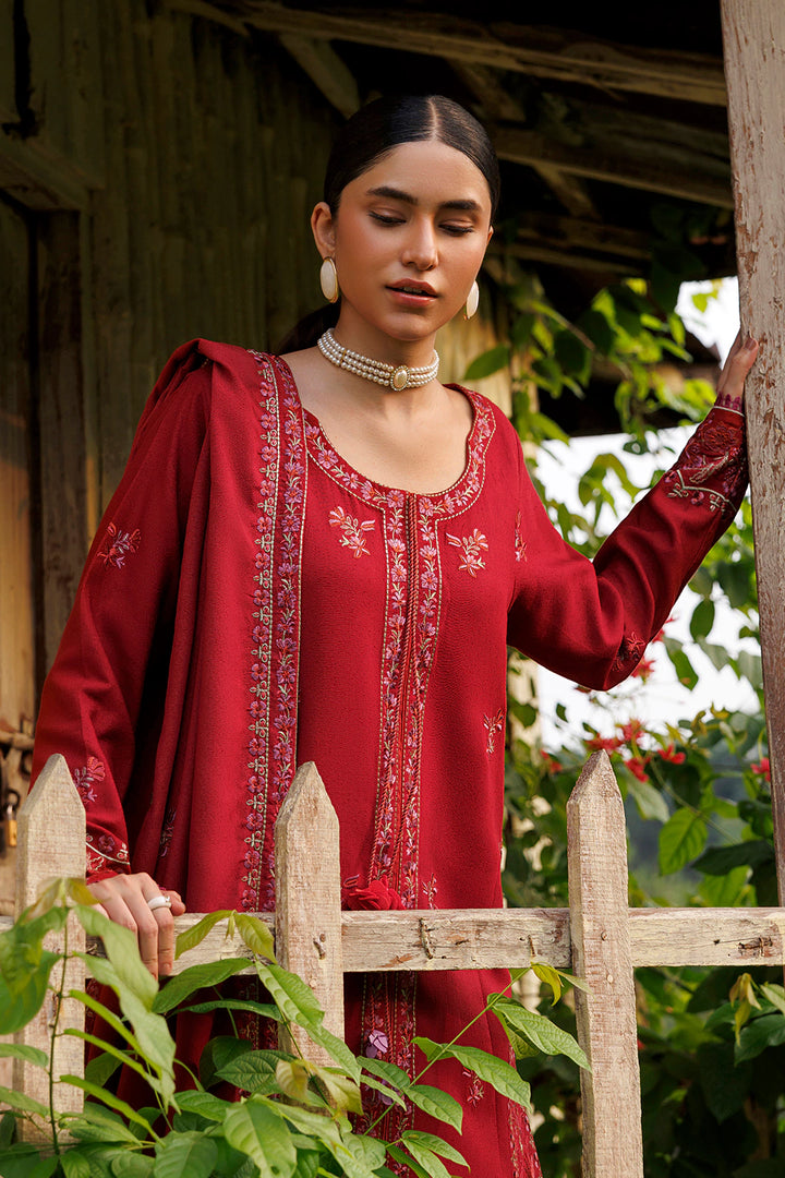 Crimson Grace crimson red premium karandi 3-piece with shirt, trouser and shawl, Panache Apparel Winter Garden - image 8 of 9