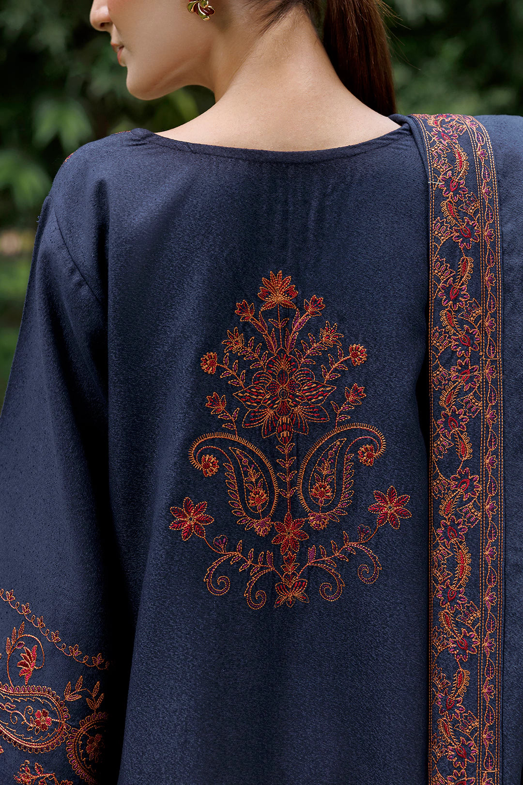 Midnight Paisley navy blue premium karandi 3-piece with shirt, trouser and shawl, Panache Apparel Winter Garden - image 12 of 13