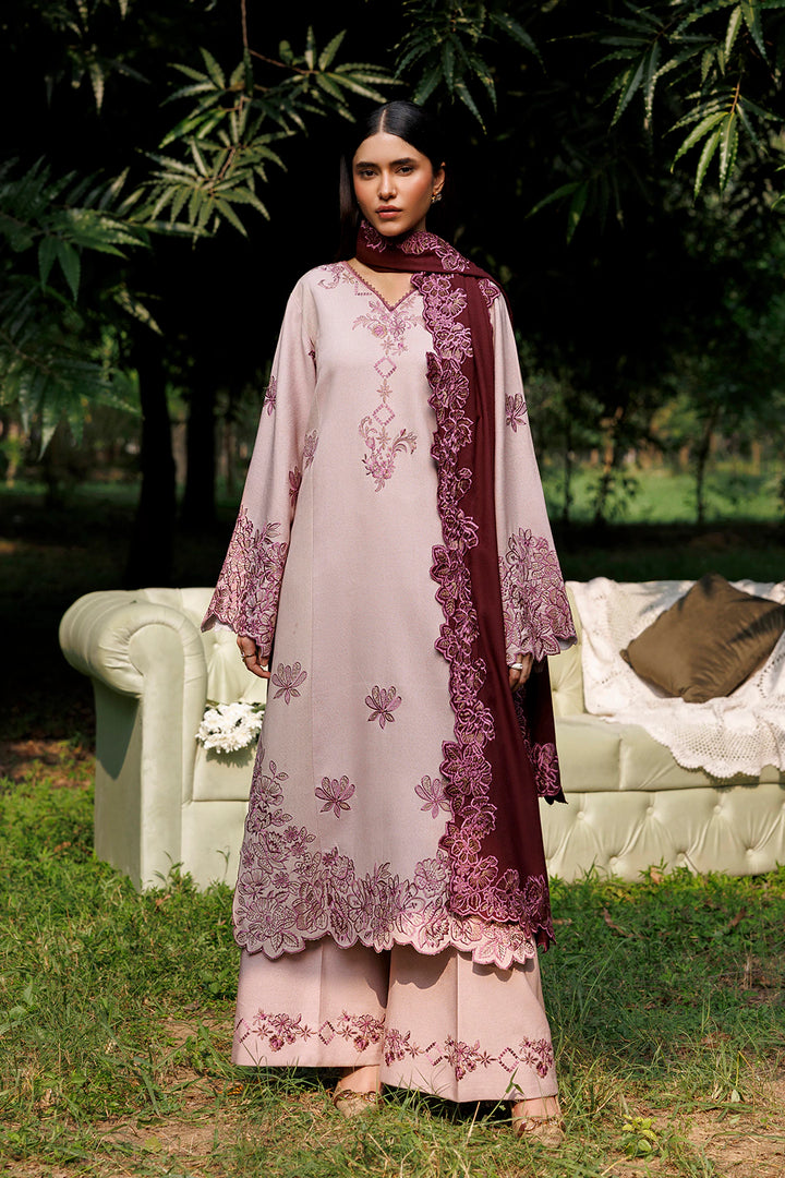 Vionne cream pink premium karandi 3-piece with plum shawl, Panache Apparel Winter Garden - image 1 of 8